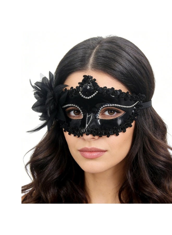 Half Face Mask Venetian Masquerade Eye Mask Black Exquisite Women Men Carnival Party Decoration,2 PCS - Image 3